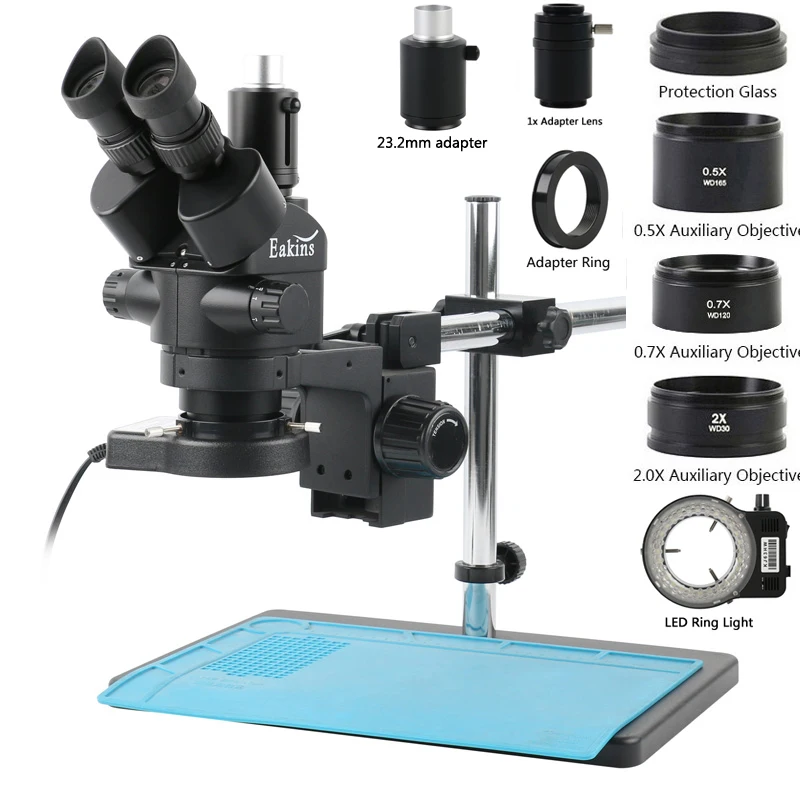 Trinocular Stereo Microscope 7X-45X - 3.5X 7X 45X 90X Industrial Lab