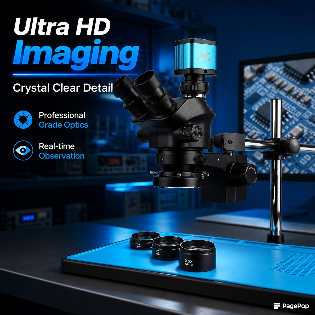 Simul-Focal Industrial Microscope 4K Hdmi - Industrial Lab Simul Focal Adjustable Stereo